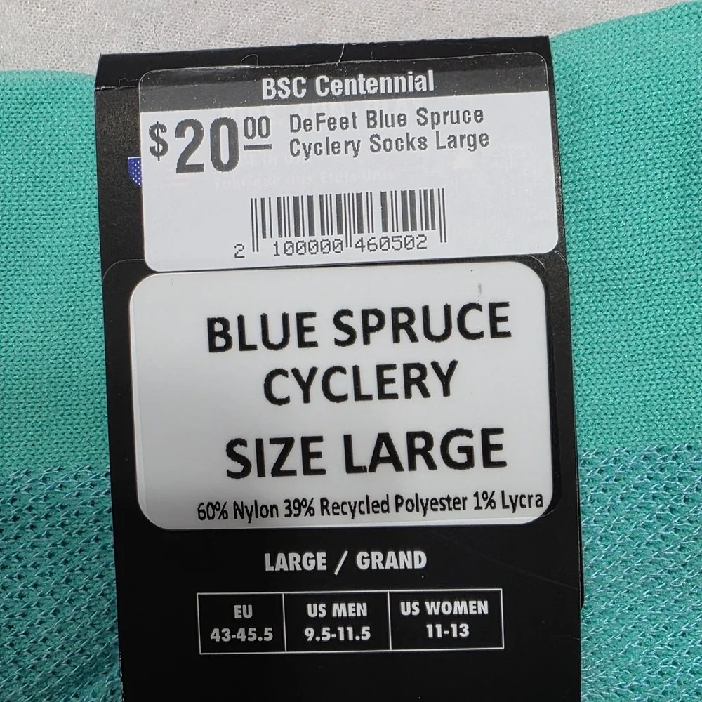 NEW DeFeet Blue Spruce Cyclery Socks Large BSC Centennial Cycling Bike Fun NWT - Picture 3 of 4